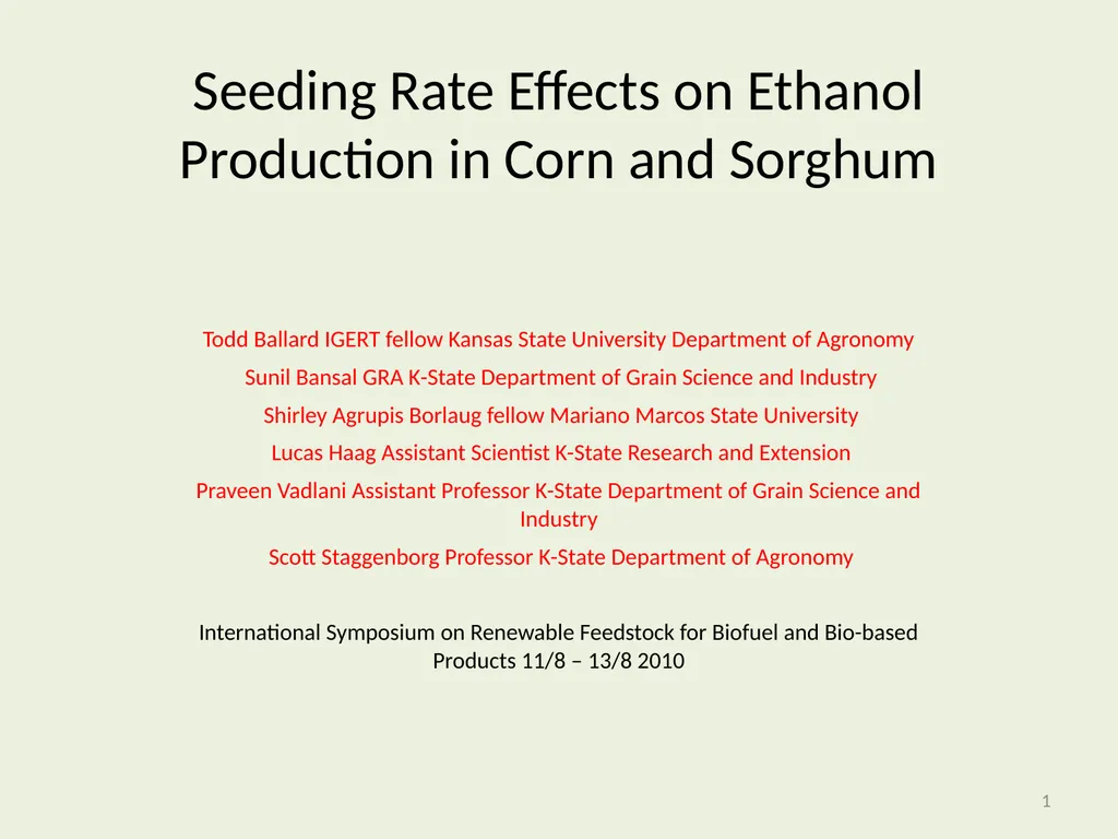 Seeding Rate Effects on Ethanol Production in Corn