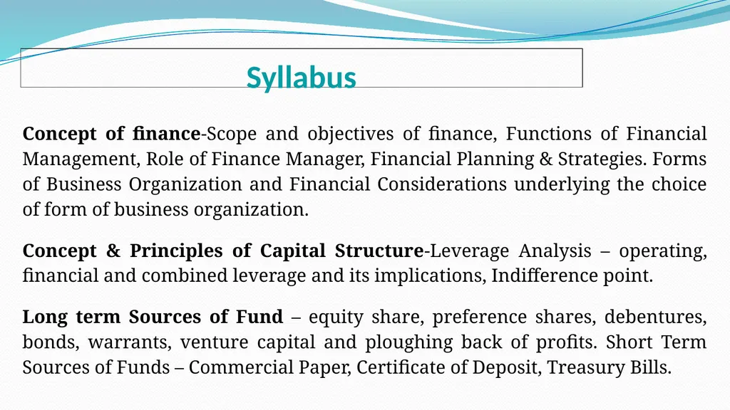 Financial Management (AB 215) Unit-1 Syllabus - slide 2 of 40