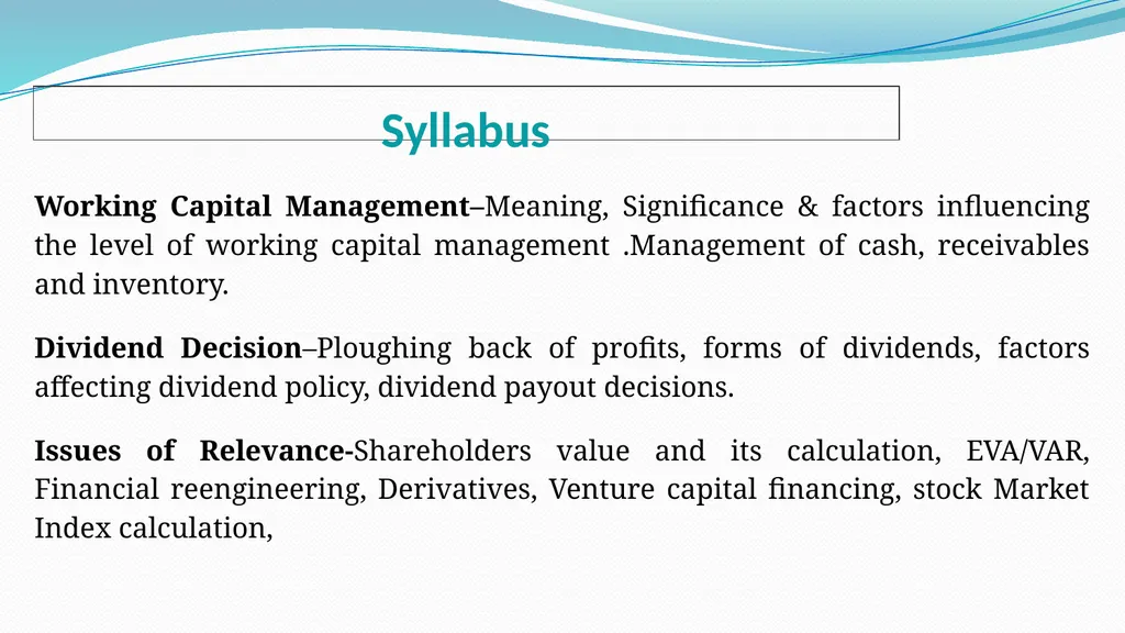 Financial Management (AB 215) Unit-1 Syllabus - slide 4 of 40
