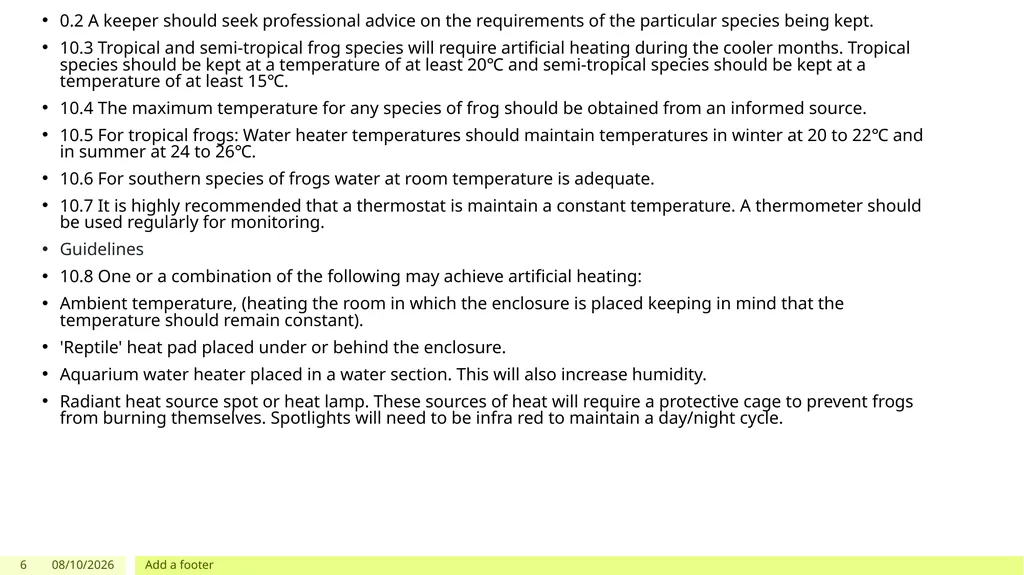 Frog Care Sheet Sourced from the Code of Practice - slide 6 of 6