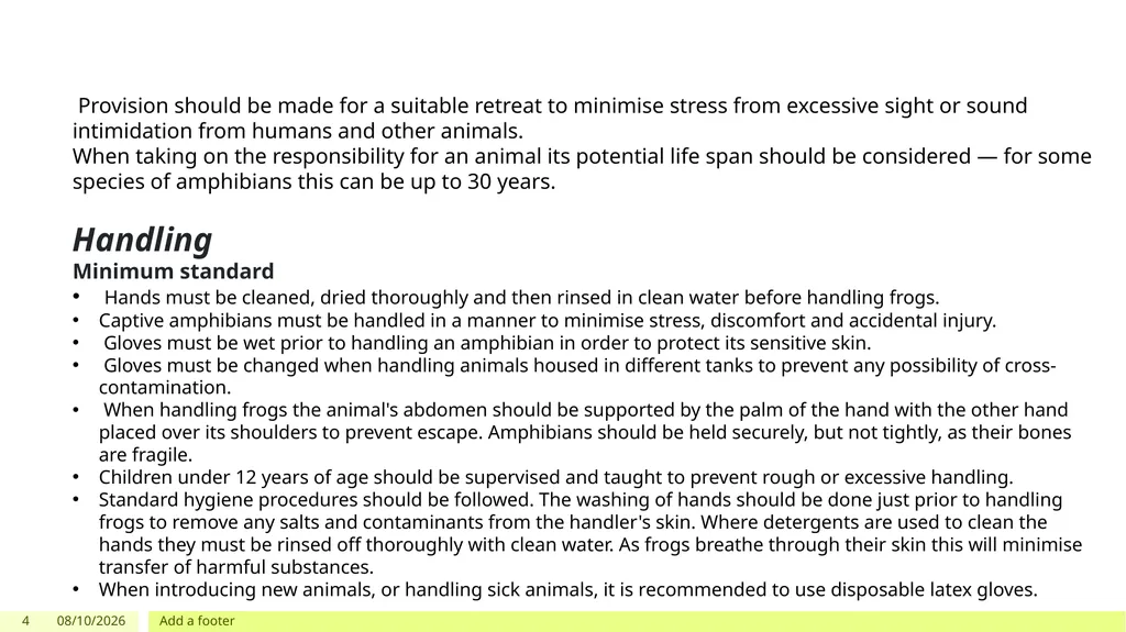 Frog Care Sheet Sourced from the Code of Practice - slide 4 of 6