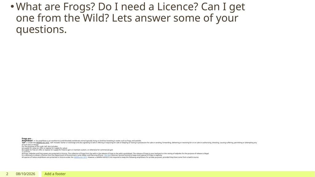 Frog Care Sheet Sourced from the Code of Practice - slide 2 of 6