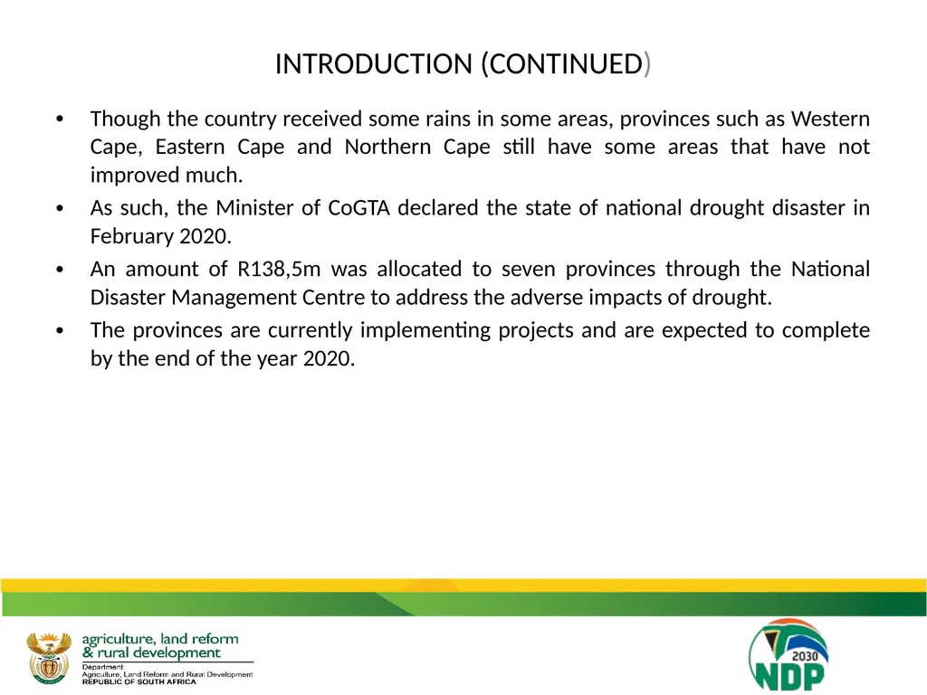 UPDATE ON THE IMPACT OF DROUGHT ON THE - slide 5 of 35