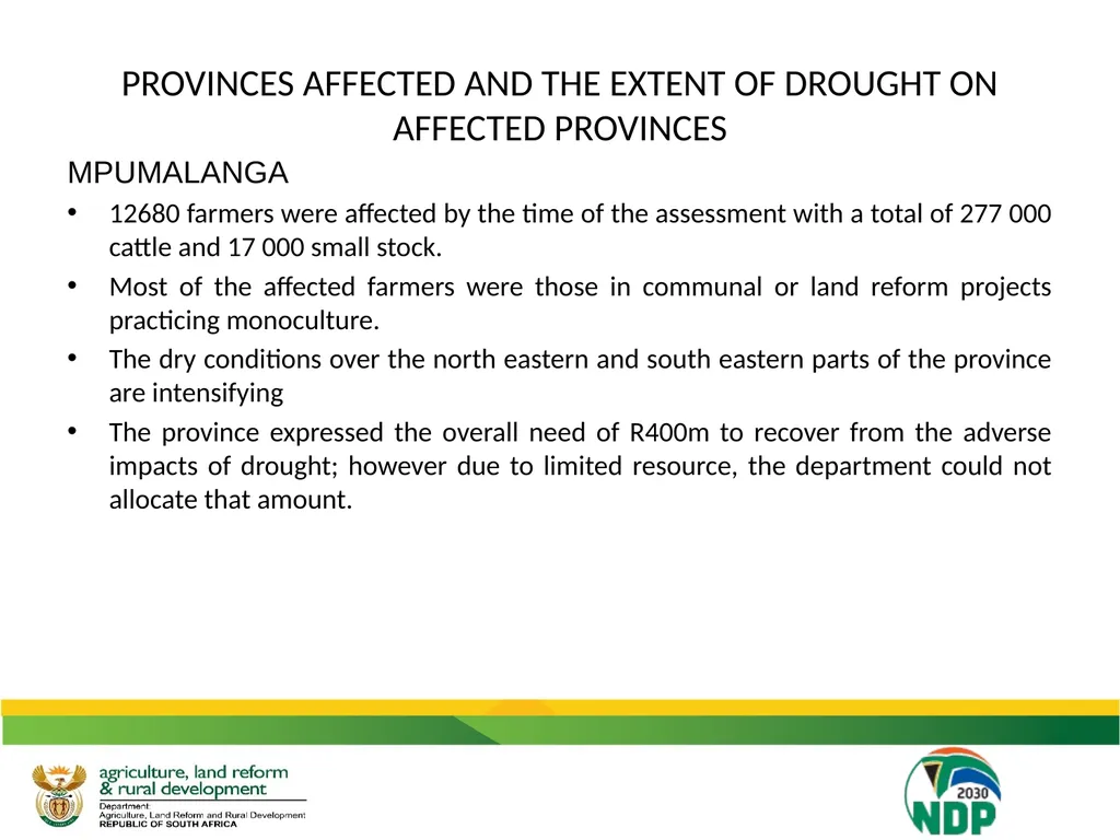UPDATE ON THE IMPACT OF DROUGHT ON THE - slide 10 of 35