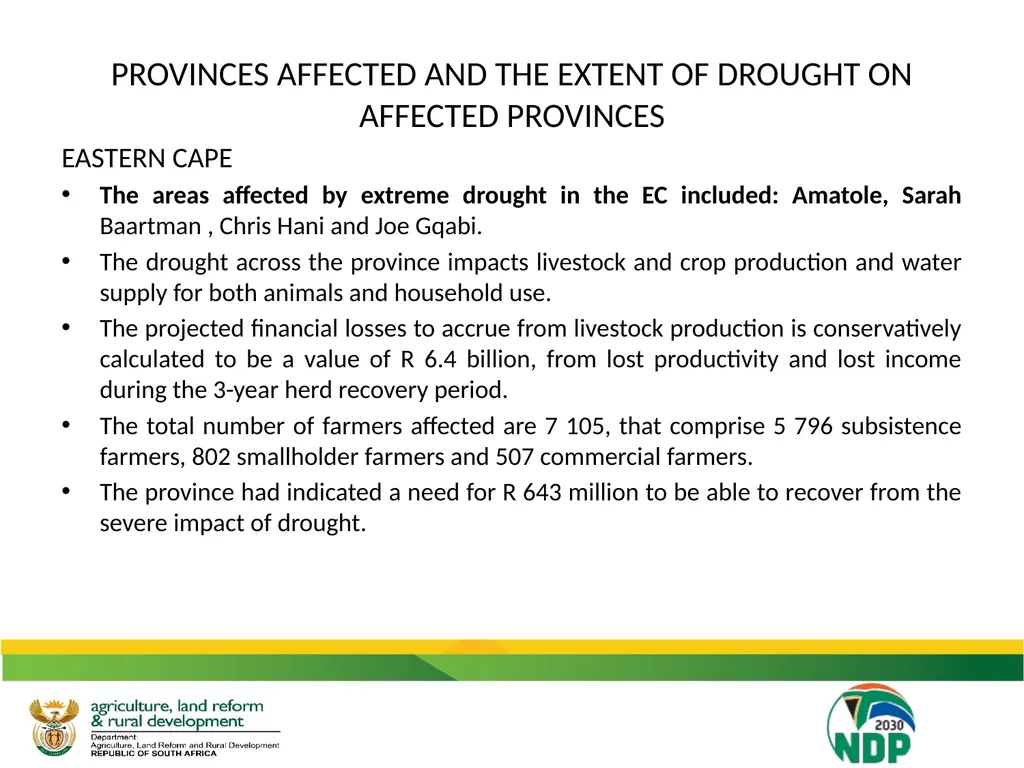 UPDATE ON THE IMPACT OF DROUGHT ON THE - slide 6 of 35
