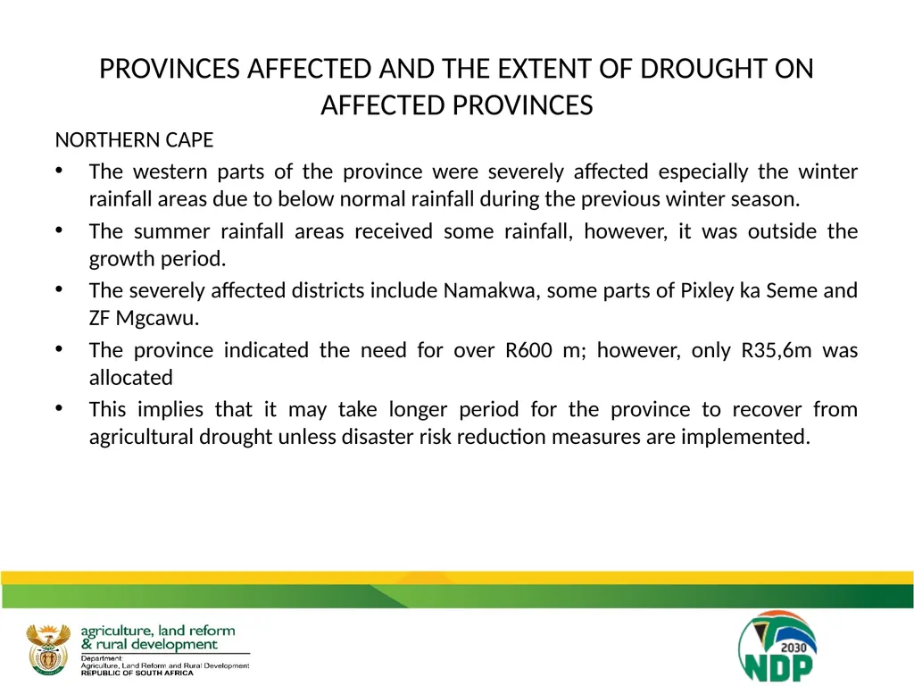 UPDATE ON THE IMPACT OF DROUGHT ON THE - slide 7 of 35