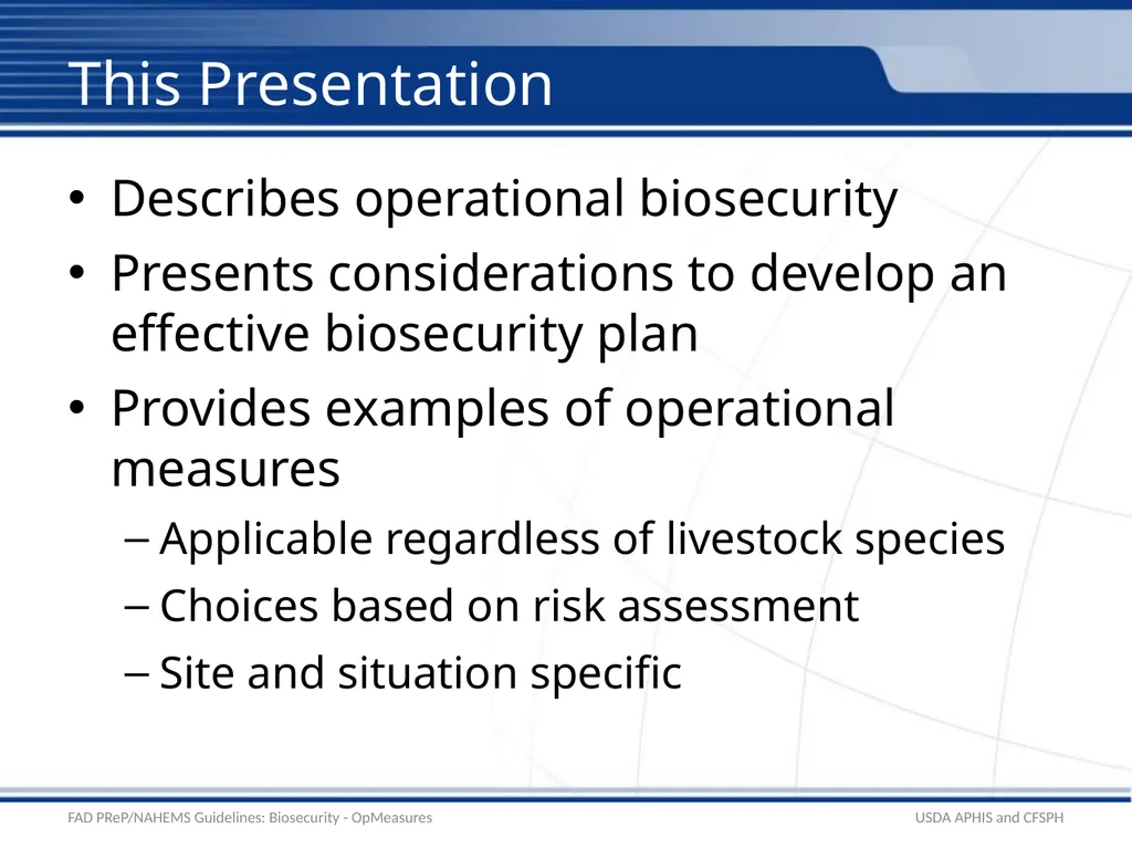 Biosecurity Operational Biosecurity Measures - slide 2 of 25