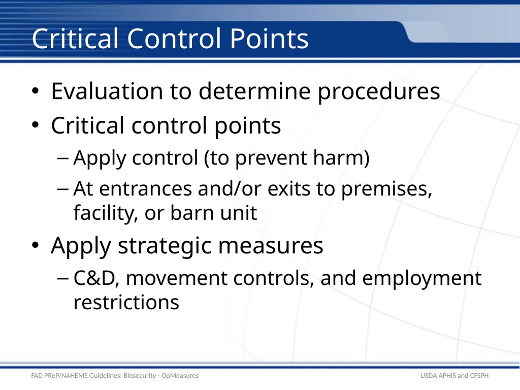 Biosecurity Operational Biosecurity Measures - slide 8 of 25