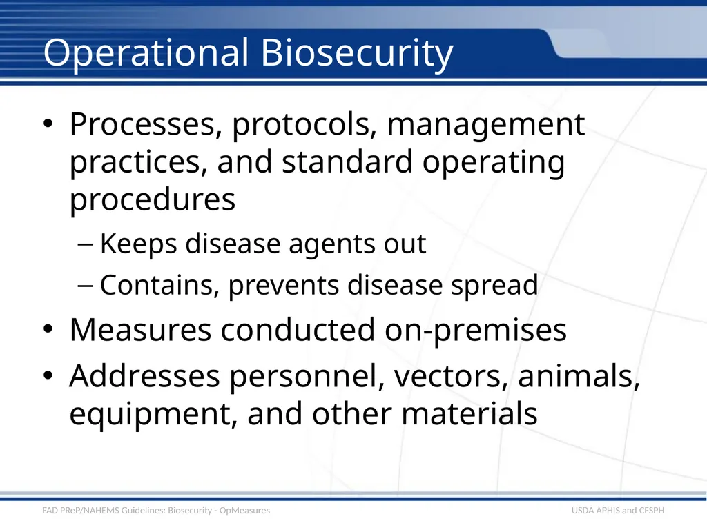 Biosecurity Operational Biosecurity Measures - slide 4 of 25
