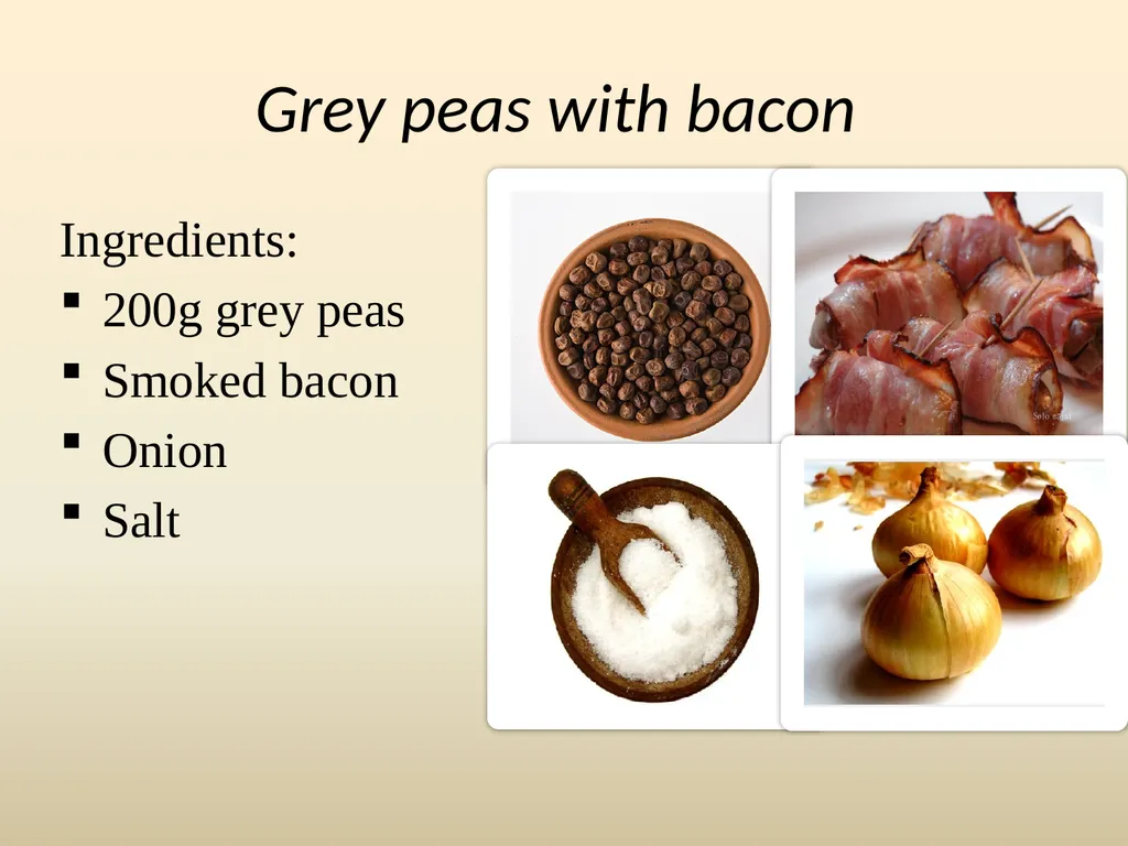Latvian traditional recipes Grey peas with bacon - slide 2 of 15