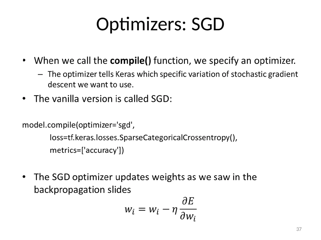 Various Options in Building Neural Networks: - slide 37 of 56