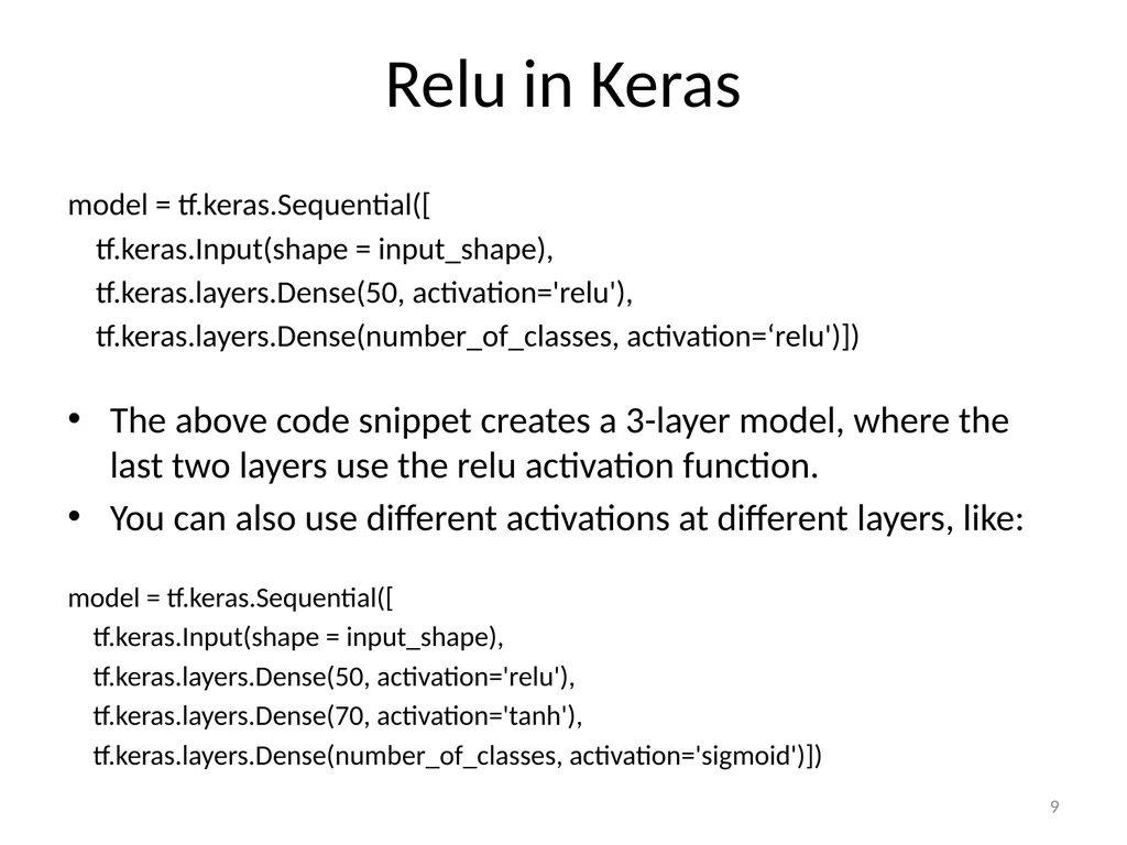 Various Options in Building Neural Networks: - slide 9 of 56