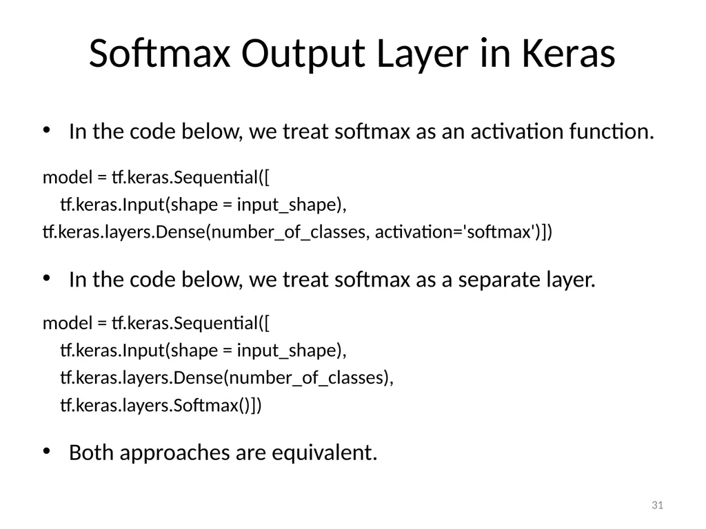Various Options in Building Neural Networks: - slide 31 of 56