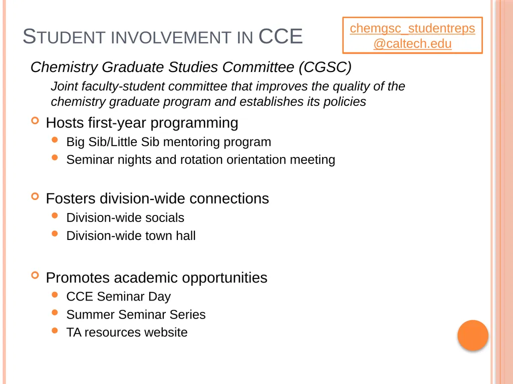 Student life at caltech Chemistry Graduate Studies - slide 2 of 7