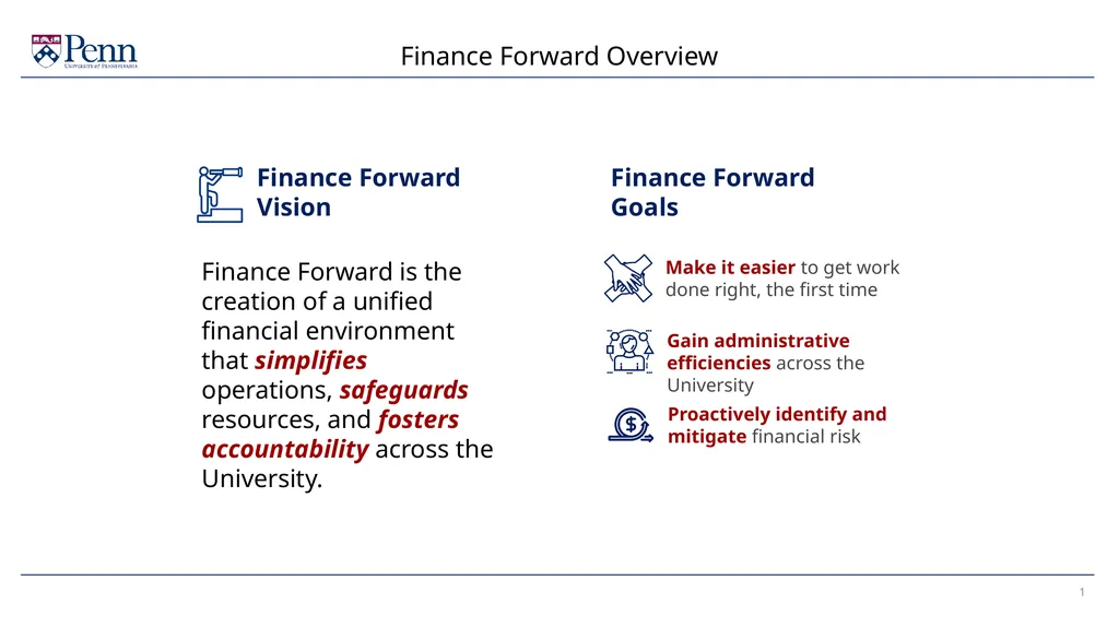 Finance Forward Overview 1 Finance Forward Vision - slide 1 of 4