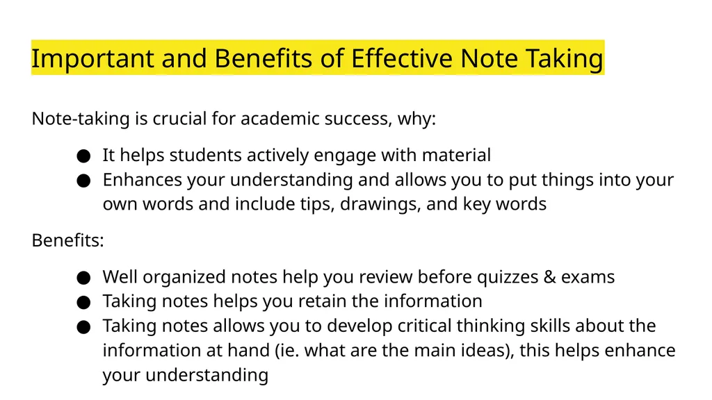 Note Taking Success Coaching Academic Success - slide 2 of 13