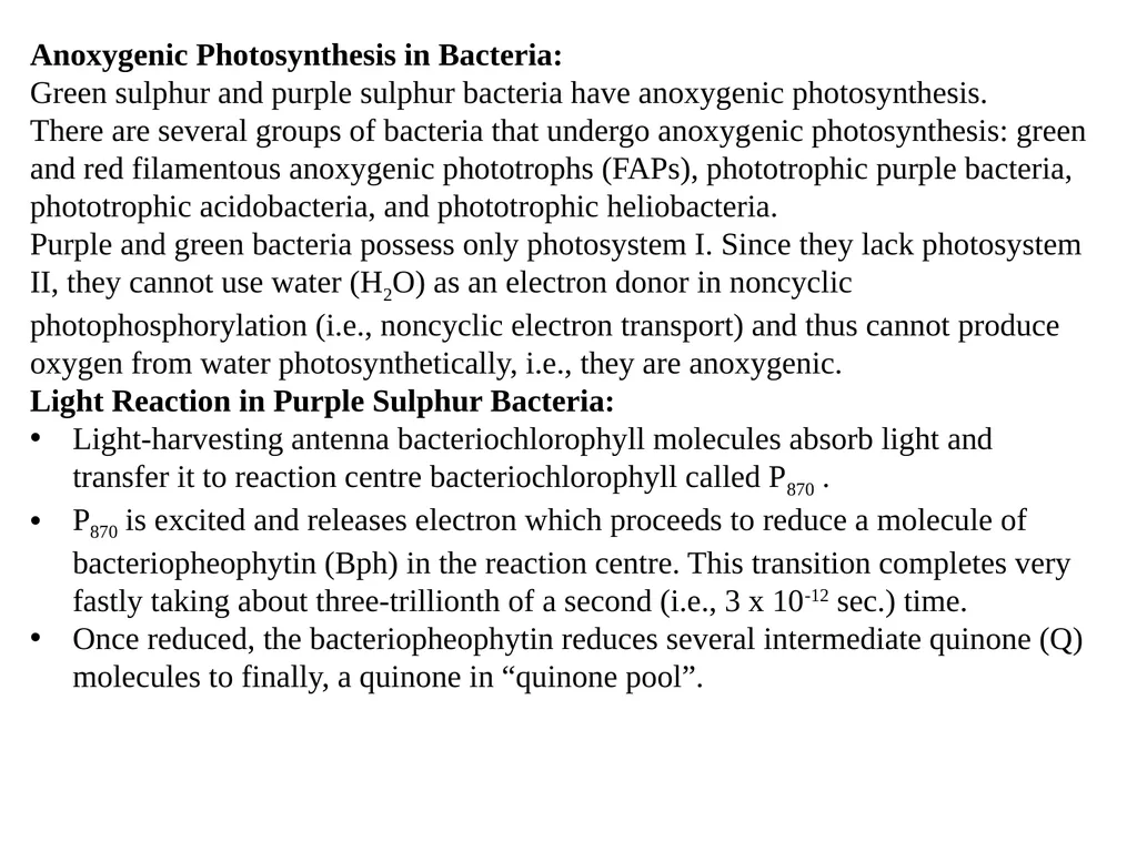 Oxygenic Photosynthesis in Bacteria: In plants, - slide 5 of 10