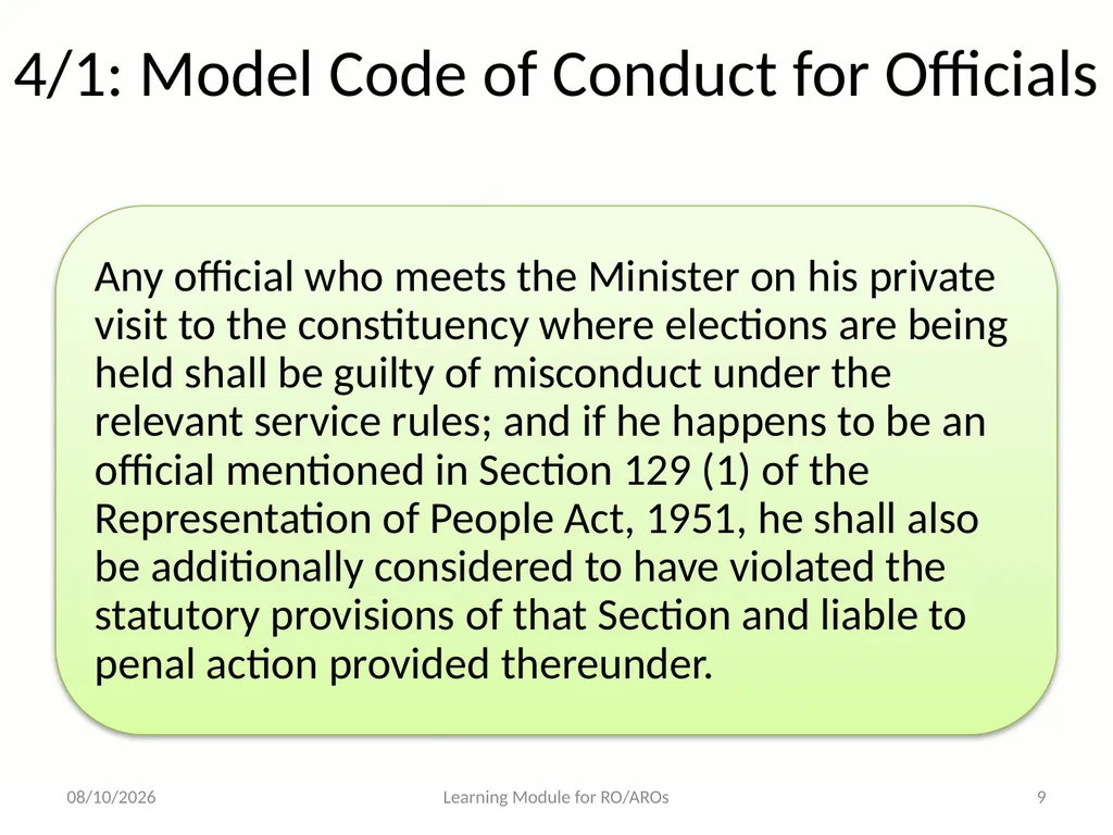 The Model Code of Conduct Learning Module for - slide 9 of 101