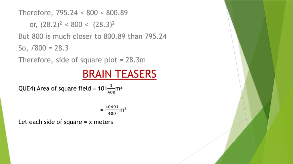 Topics to be covered are: Square root of - slide 7 of 16