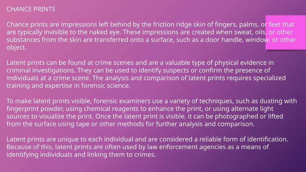 DEVELOPMENT OF FINGERPRINTS CHAPTER 6 CHANCE - slide 2 of 17
