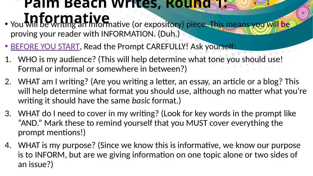 Do Now #9: Palm Beach Writes If you have been - slide 4 of 29