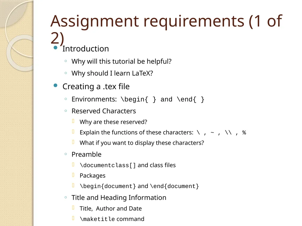 LaTeX Tutorial What is LaTeX? TeX is a typesetting - slide 8 of 21