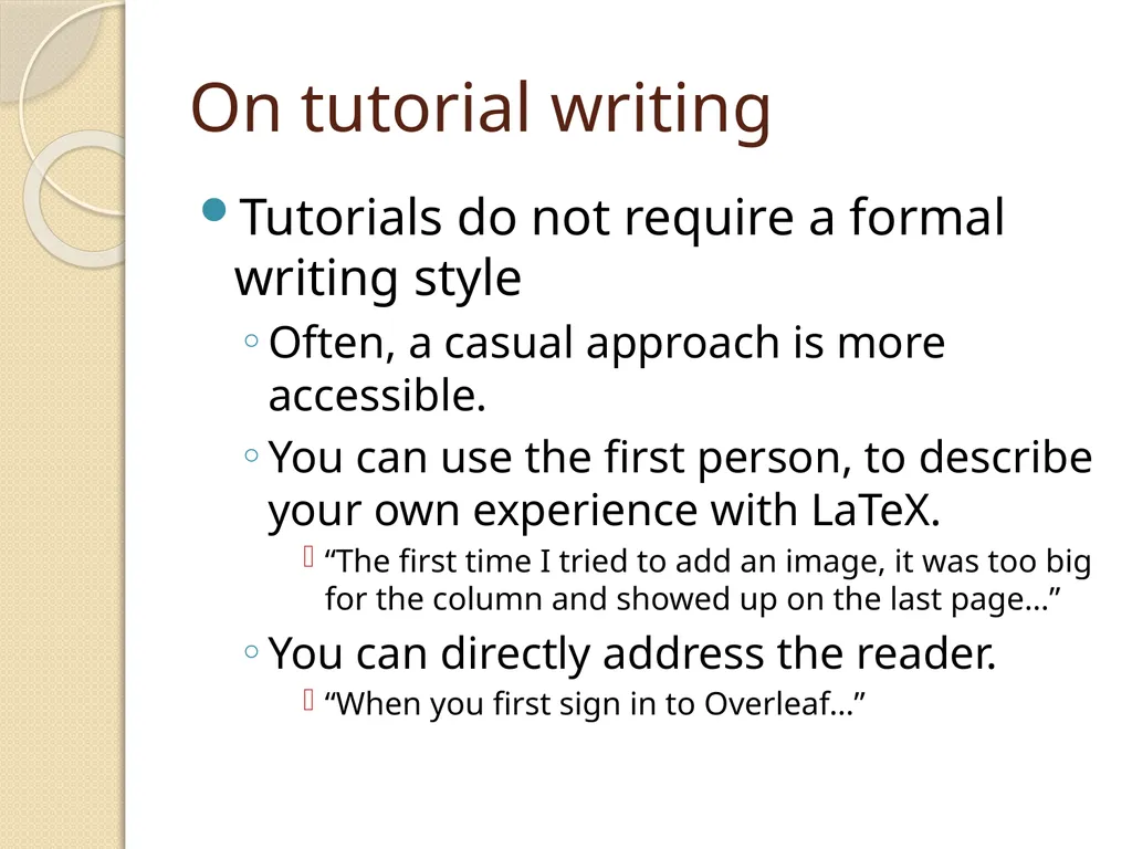 LaTeX Tutorial What is LaTeX? TeX is a typesetting - slide 10 of 21