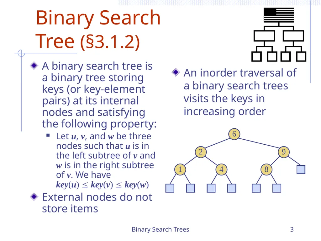 Binary Search Trees 1 Chapter 3 Search Trees 6 9 - slide 3 of 46