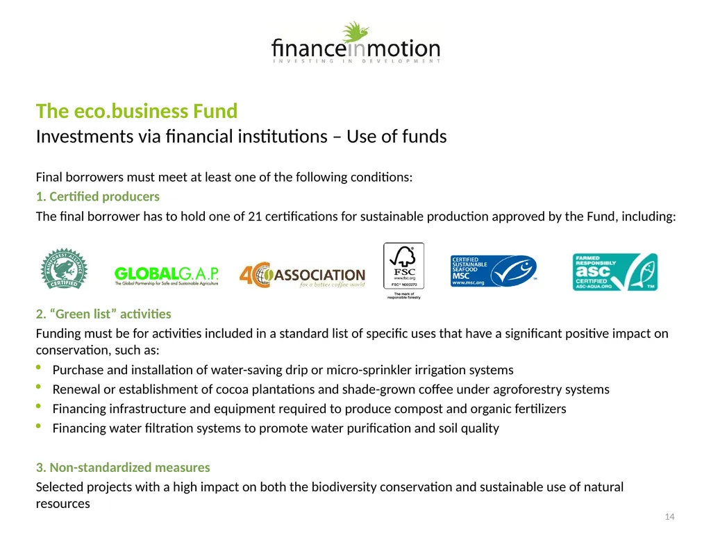 Development Finance Funds SWITCH to Green - slide 14 of 16