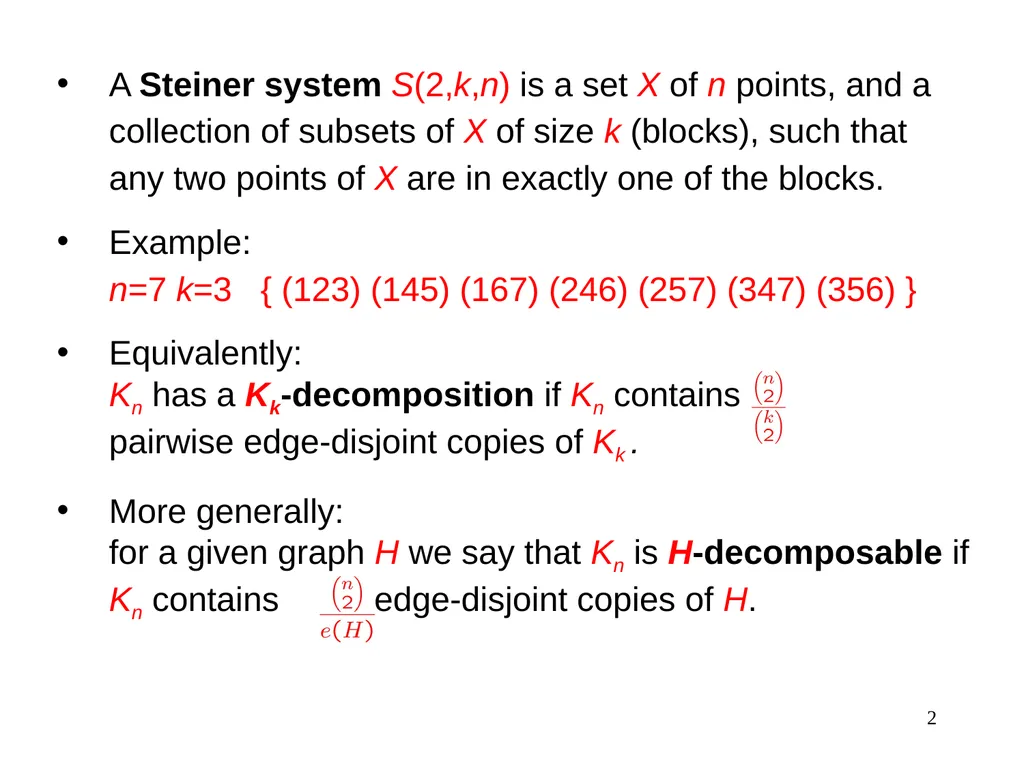 1 Rainbow Decompositions Raphael Yuster University - slide 2 of 19