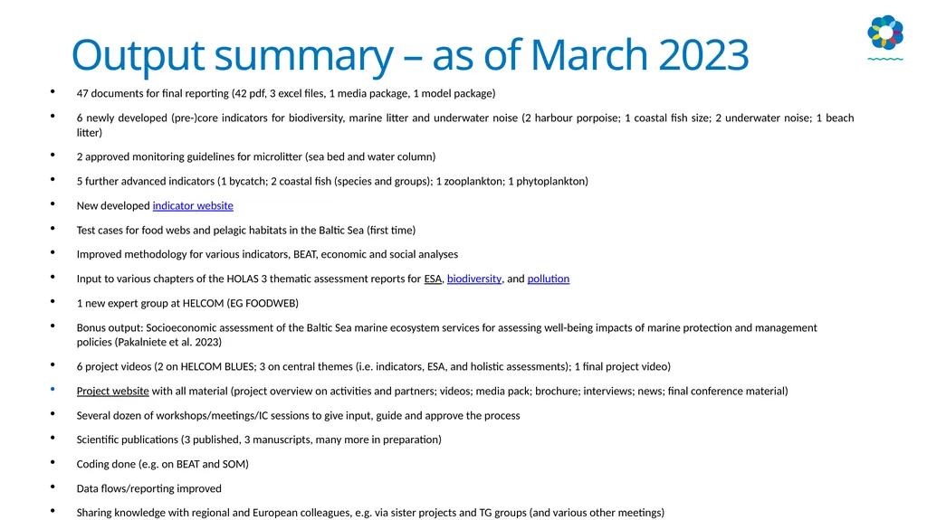 HELCOM biodiversity, litter, underwater noise and - slide 21 of 22