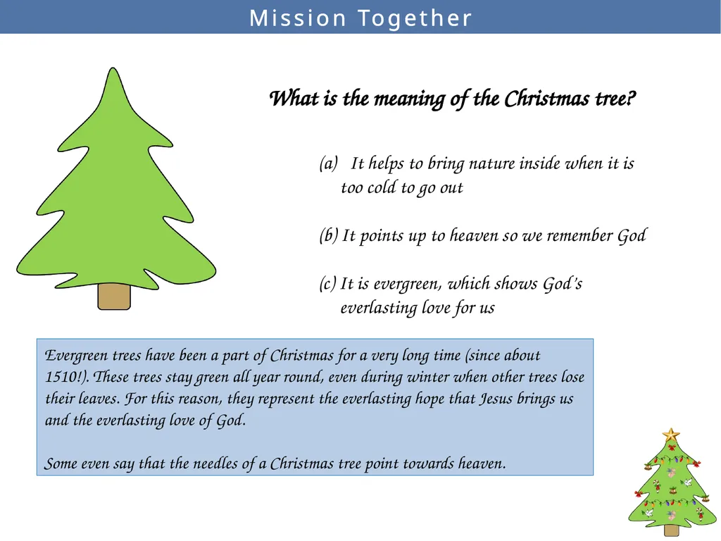 Mission Together What does the angel represent? - slide 10 of 10