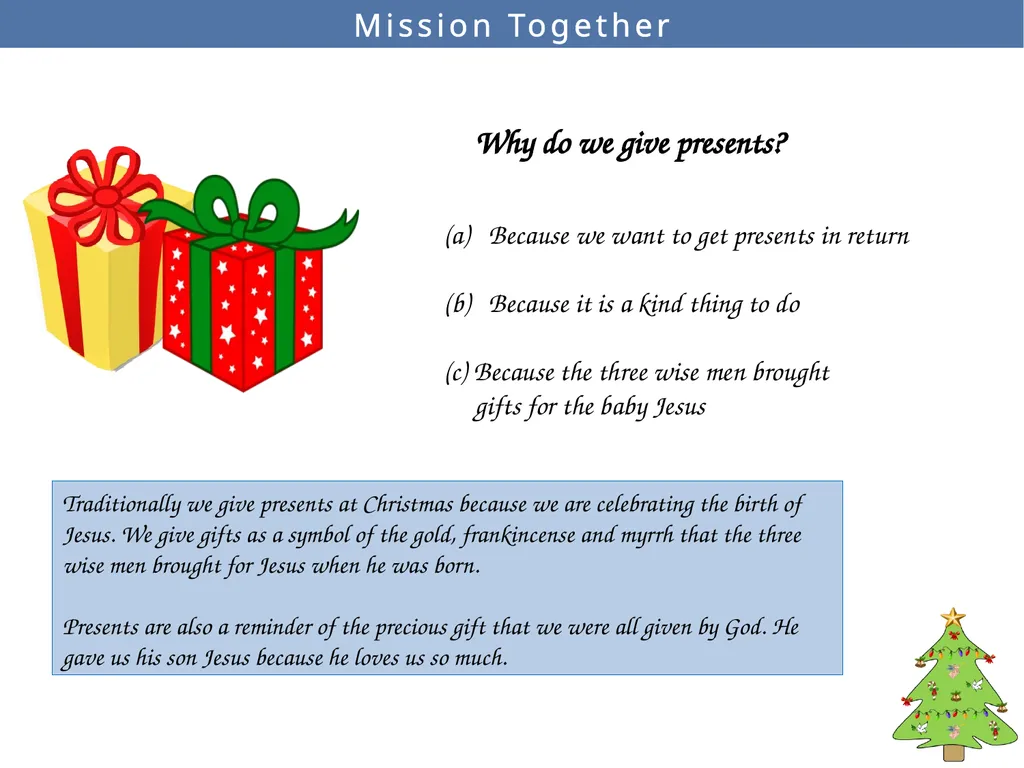 Mission Together What does the angel represent? - slide 4 of 10