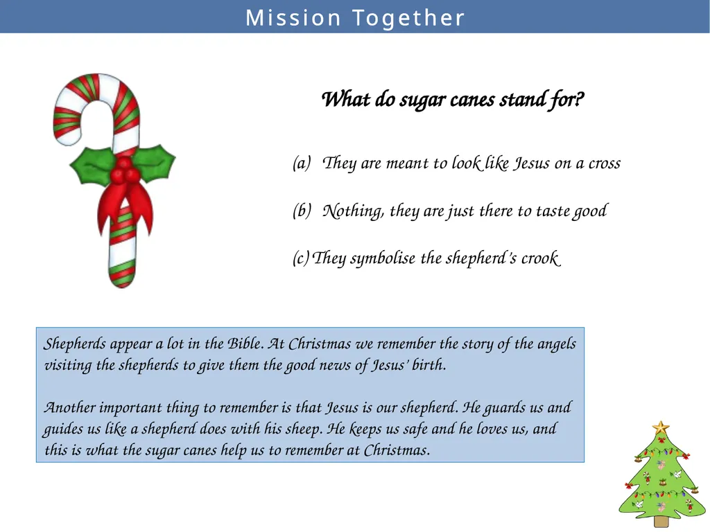 Mission Together What does the angel represent? - slide 5 of 10