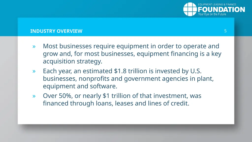 EQUIPMENT LEASING & FINANCE: A Dynamic, Global - slide 5 of 43