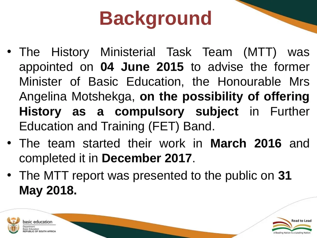 PROGRESS REPORT ON THE IMPLEMENTATION OF HISTORY - slide 6 of 29