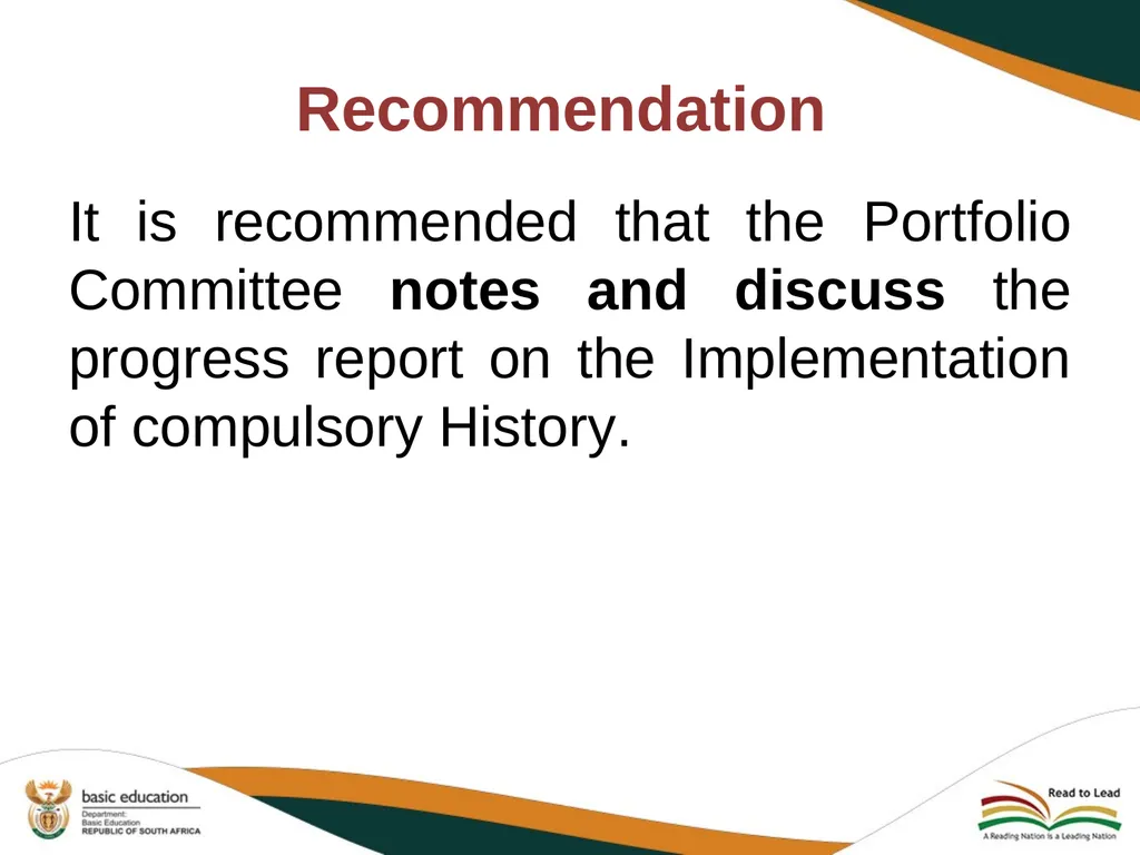 PROGRESS REPORT ON THE IMPLEMENTATION OF HISTORY - slide 28 of 29