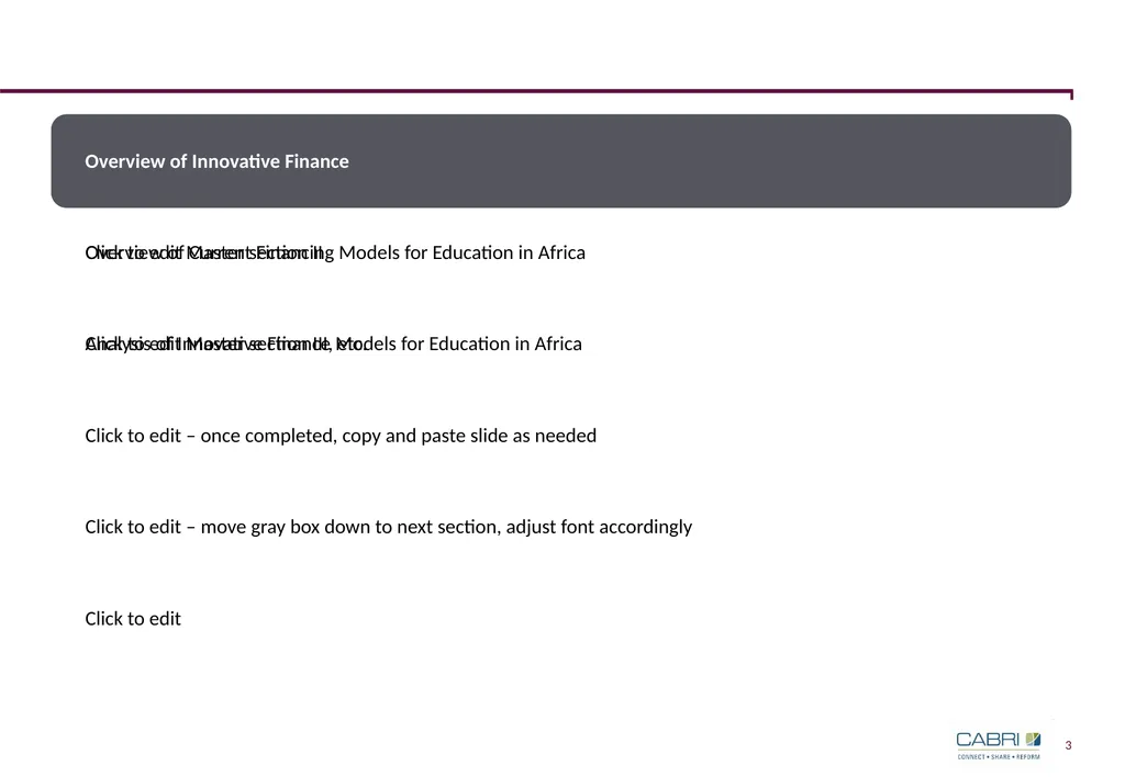 Keynote 3: Innovative Finance in Education CABRI - slide 3 of 25
