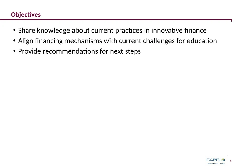 Keynote 3: Innovative Finance in Education CABRI - slide 2 of 25
