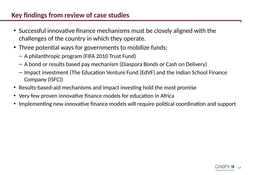 Keynote 3: Innovative Finance in Education CABRI - slide 17 of 25