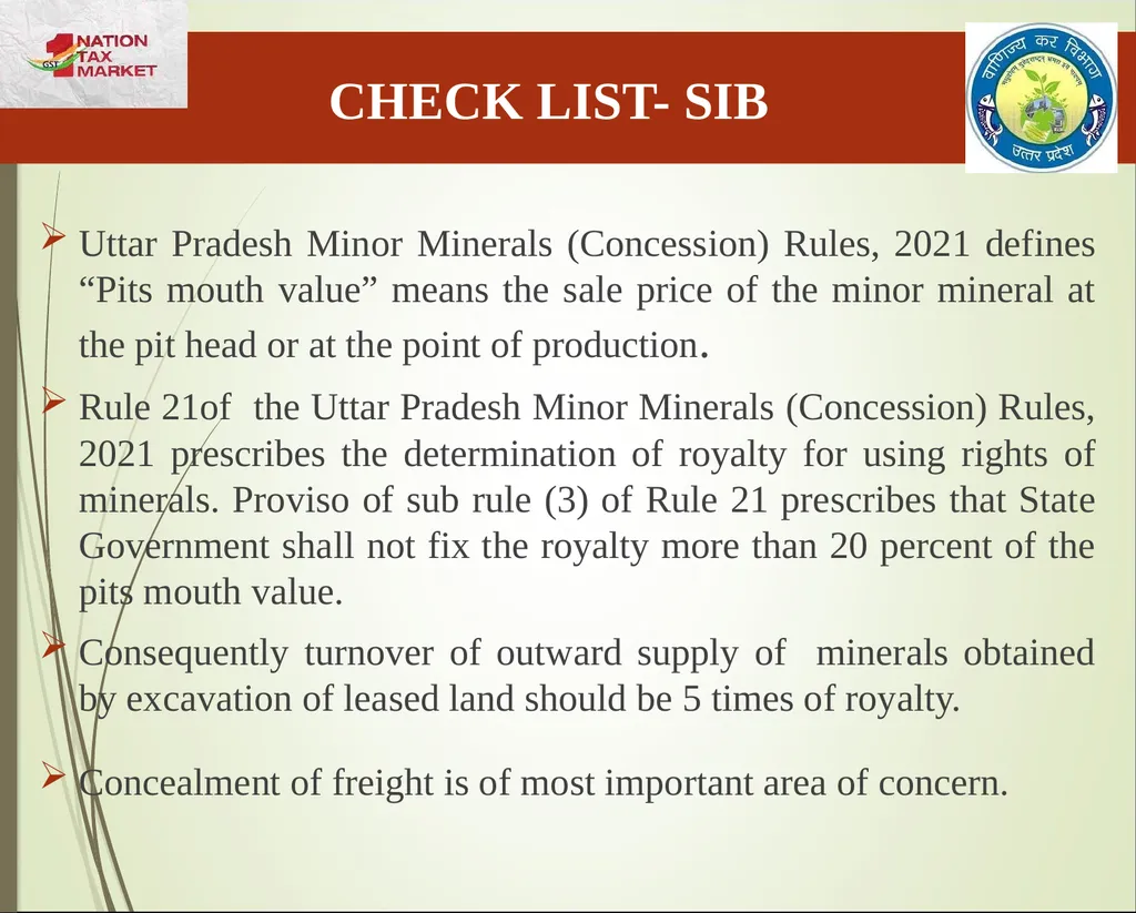 Mining & Minerals in UP Presentation By State Tax - slide 18 of 27