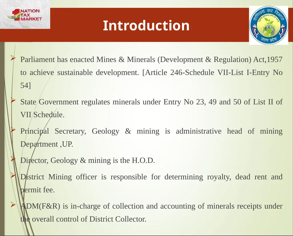 Mining & Minerals in UP Presentation By State Tax - slide 3 of 27