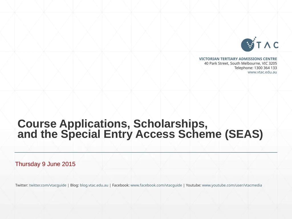 Course Applications, Scholarships, and the Special - slide 1 of 17