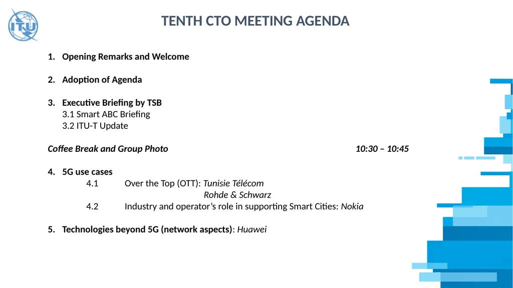 TENTH CTO MEETING AGENDA Opening Remarks and - slide 1 of 2