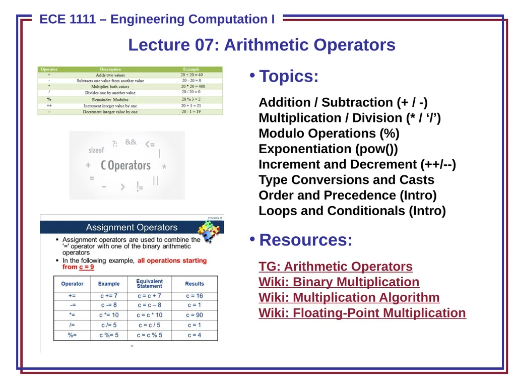 Lecture 07: Arithmetic Operators Topics: Addition - slide 1 of 2