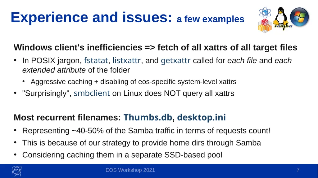 Samba: lessons learned Online access to EOS for - slide 7 of 10