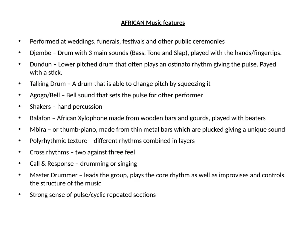 World Music RHYTHMIC features used in all World - slide 3 of 18