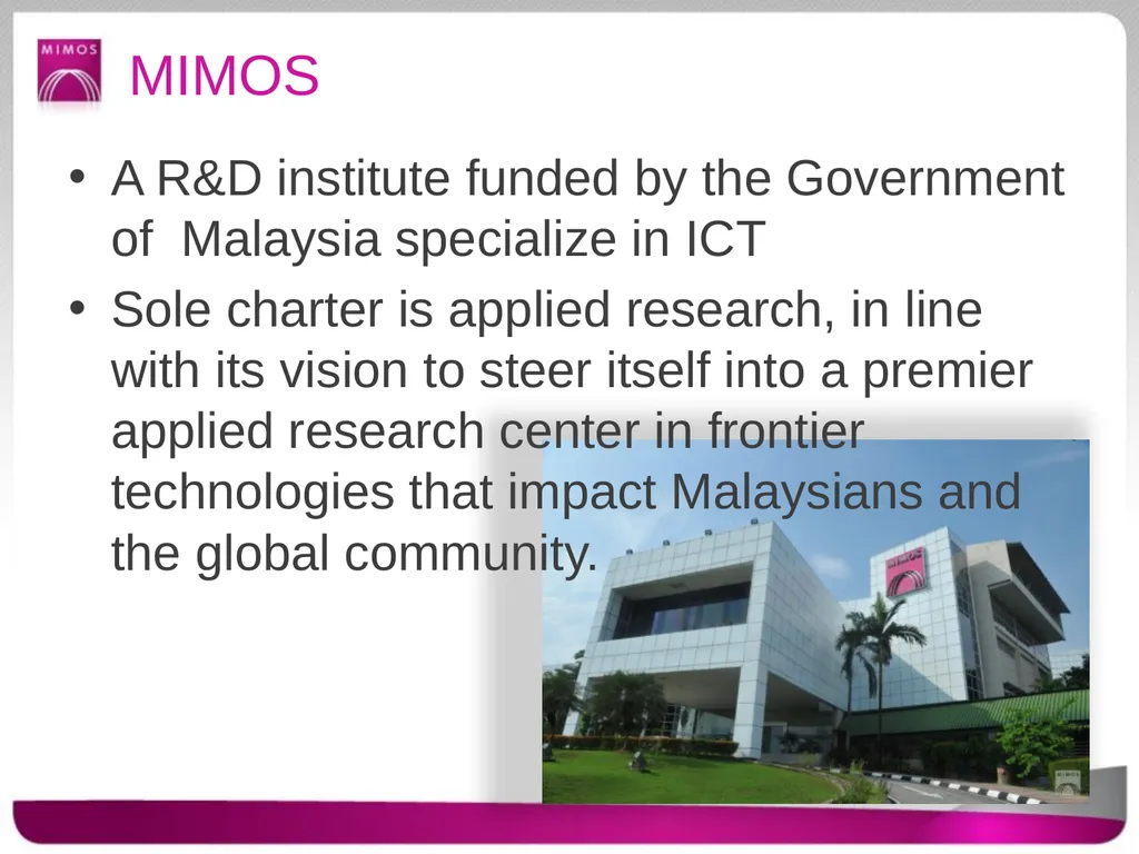 Advanced Computing Lab (ACL), MIMOS OpenNebula and - slide 2 of 8