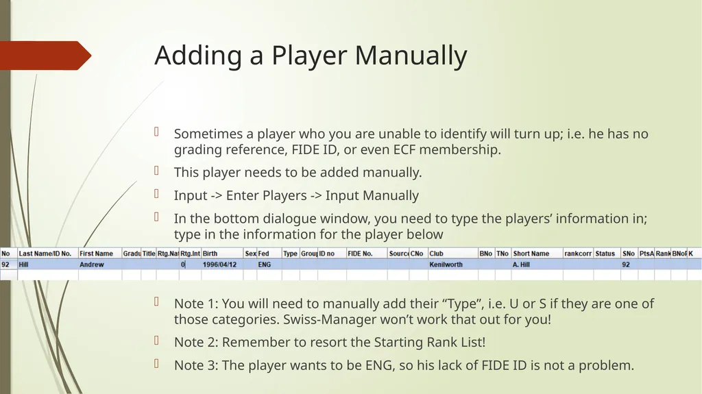 Entering Players Data Source For the purpose of - slide 18 of 19