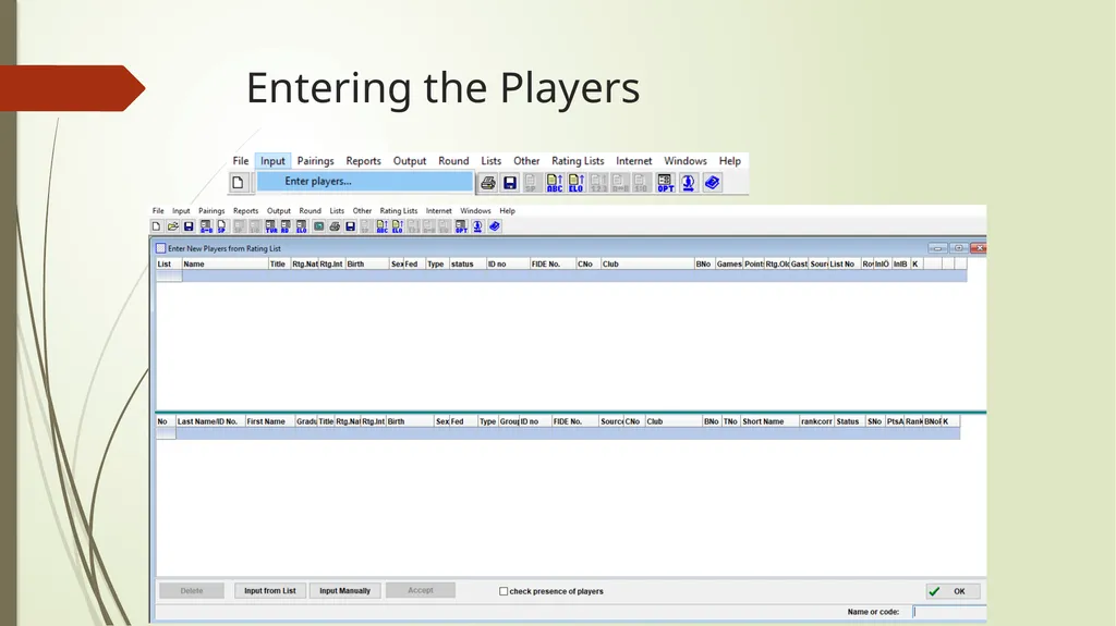 Entering Players Data Source For the purpose of - slide 8 of 19